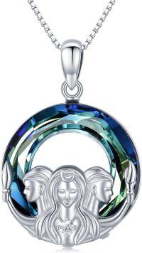 wholesale 925 Sterling Silver Blue Crystal Triple Moon Goddess Pendant Necklace-Triple Moon Goddess Necklace