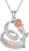 wholesale 925 Sterling Silver Mom Rose Heart Pendant Necklace Rose Gold Plated Cz Crystal-0-0