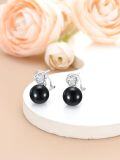 wholesale 925 Sterling Silver Black Freshwater Pearl Flower Stud Earrings for Women-0-4