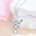 wholesale 925 Sterling Silver Green Crystal Starry Sky Zodiac Constellation Cross Pendant Necklace-0-3