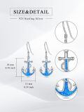 wholesale 925 Sterling Silver Blue Opal Anchor Dangle Drop Earrings for Women Beach -0-4