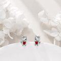 wholesale 925 Sterling Silver Gothic Cat Stud Earrings with Red Heart Stone Witchy Jewelry for Women-0-1