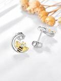wholesale 925 Sterling Silver Bee & Crescent Moon Stud Earrings with Cubic Zirconia for Women-0-1