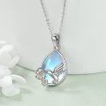 wholesale 925 Sterling Silver Teardrop Moonstone Hummingbird Flower Pendant Necklace-0-2