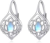 wholesale 925 Sterling Silver Moonstone Celtic Knot Lotus Tree Of Life Leverback Earrings Irish  for Women-Lotus Earrings