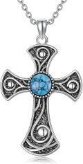 wholesale 925 Sterling Silver Cross Turquoise Stone Pendant Necklace for Women Men  48cm Chain Length-0-0