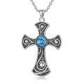 wholesale 925 Sterling Silver Cross Turquoise Stone Pendant Necklace for Women Men  48cm Chain Length-0-0