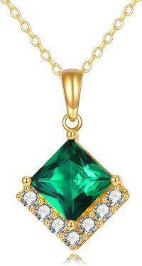 wholesale 14K Gold Princess Cut Green Stone & White Cubic Zirconia Pendant Necklace for Grandma-green