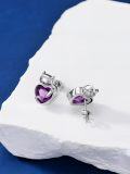 wholesale 925 Sterling Silver Amethyst Cat Stud Earrings - February Birthstone, 10-13mm, Cute & Elegant Gift for Cat Lovers-0-2