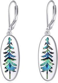 wholesale 925 Sterling Silver Abalone Tree Drop Earrings for Skiing and Hiking Enthusiasts-Silver-Pine Tree Necklace