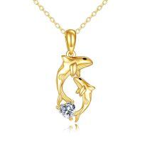 wholesale 14k Gold Dolphin Pendant With Heart-shaped Crystal-Whale