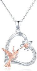 wholesale 925 Sterling Silver Hummingbird & Flower Pendant Necklaces for Women Girls -0-0