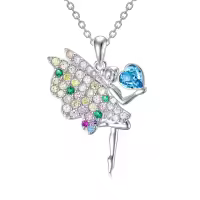TOUPOP Sterling Silver Stone Fairy Butterfly Angel Pendant Necklace-undefined