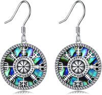 wholesale 925 Sterling Silver Viking Earrings with VegvÃ­sir Compass and Abalone Shell Design Norse Jewelry for Women-Viking Compass