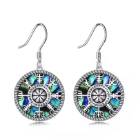 wholesale 925 Sterling Silver Viking Earrings Wholesale with VegvÃ­sir Compass and Abalone Shell Design Norse Jewelry for Women-Viking Compass