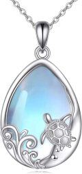 wholesale 925 Sterling Silver Moonstone Turtle Ocean Animal Necklace for Women Mother Wife Gift-0-0