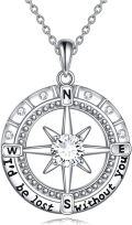 wholesale Gold 925 Sterling Silver Moissanite Compass Pendant Necklace with I'd be lost without you Engraving for Women-0-0