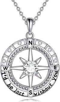 wholesale 925 Sterling Silver Moissanite Compass Pendant Necklace with Engraved Message I'd Be Lost Without You for Women-Silver