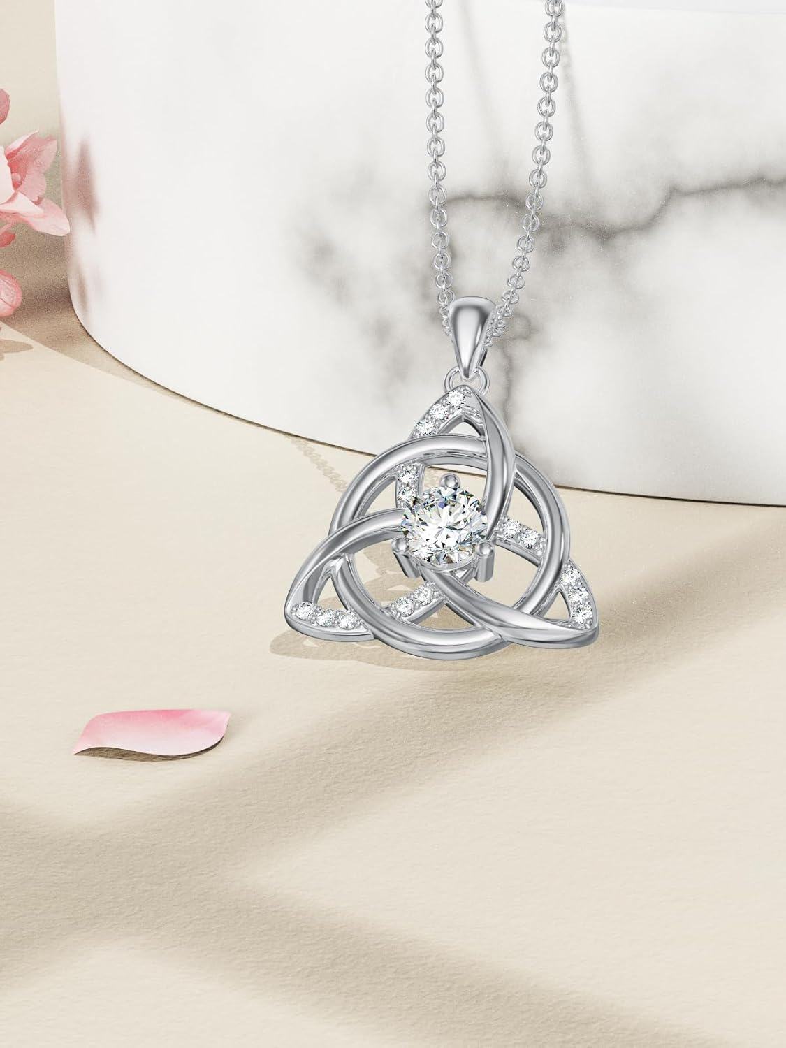 925 Sterling Silver 925 with Moissanite Triquetra Pendant Necklace for Women-0-3