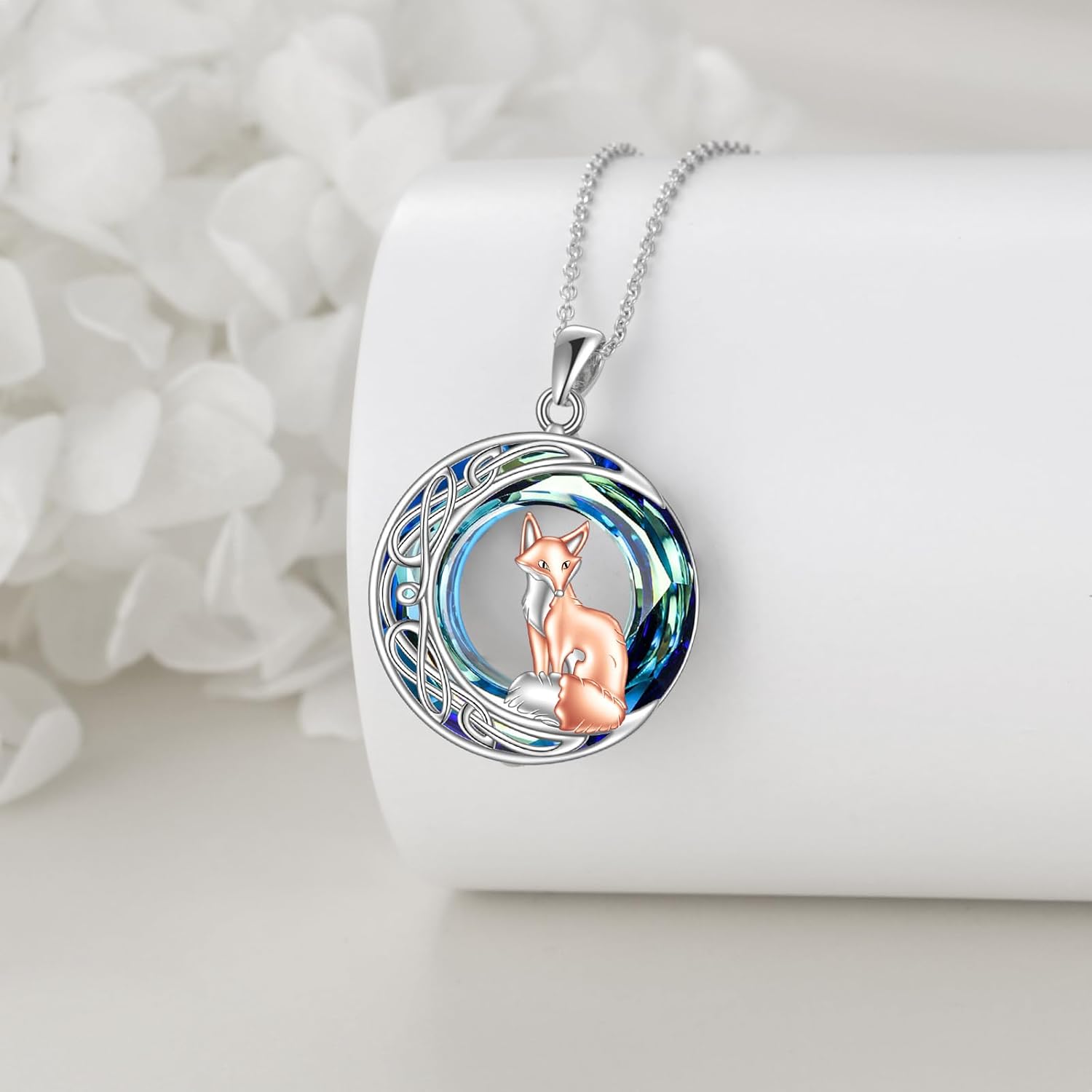 wholesale 925 Sterling Silver 925 Blue Crystal Fox Pendant Necklace Celtic Style-0-2