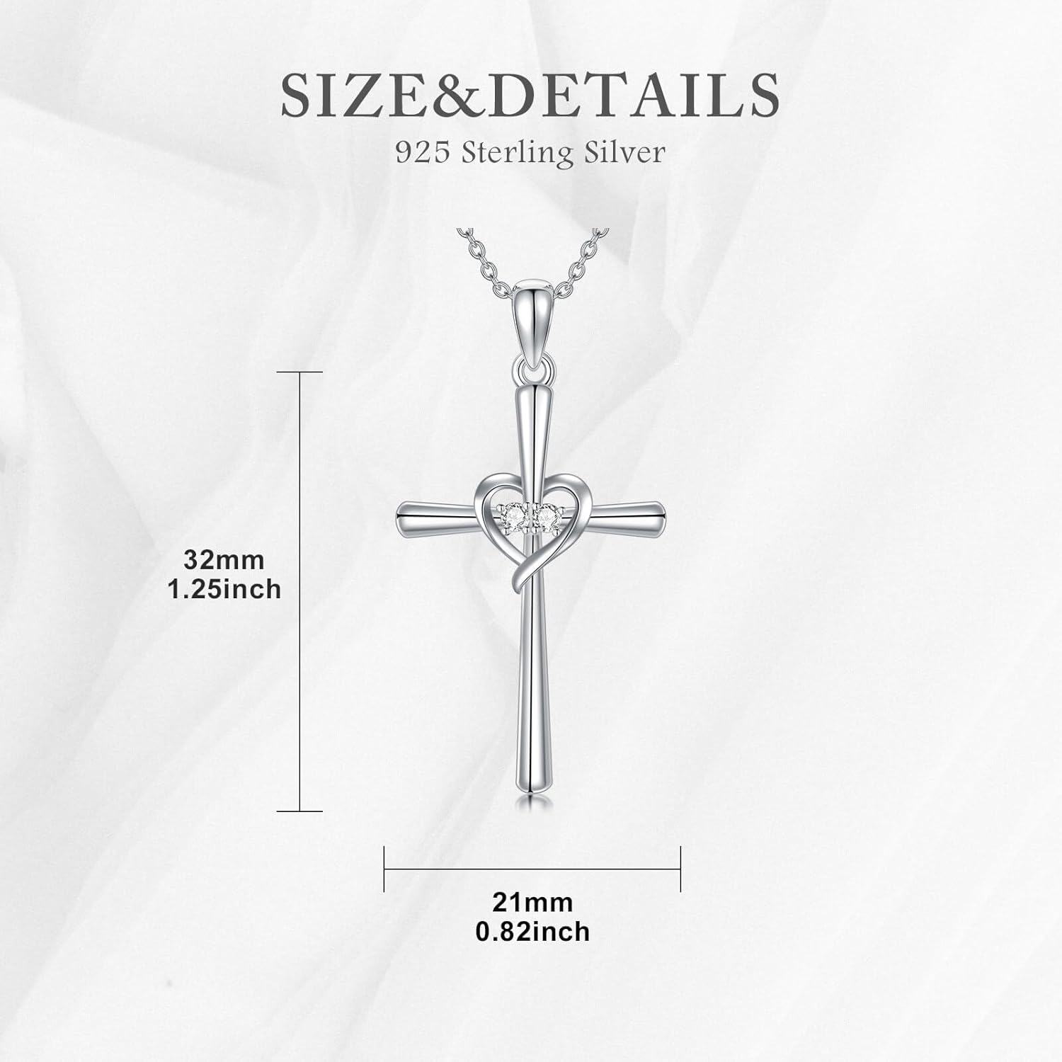 Sterling Silver Lab Grown Diamond Cross Necklace for Women-0-6