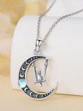 wholesale 925 Sterling Silver Crescent Moon with Cat on Swing Charm Necklace-0-2
