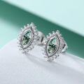 wholesale 925 Sterling Silver Natural Moss Agate Marquise Cut Halo Stud Earrings-0-5