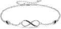 wholesale 925 Sterling Silver Women's Infinity Ankle Anklet with Black CZ and Adjustable Chain Length-0-0