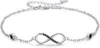 wholesale 925 Sterling Silver Women's Infinity Ankle Anklet with Black CZ and Adjustable Chain Length-Black