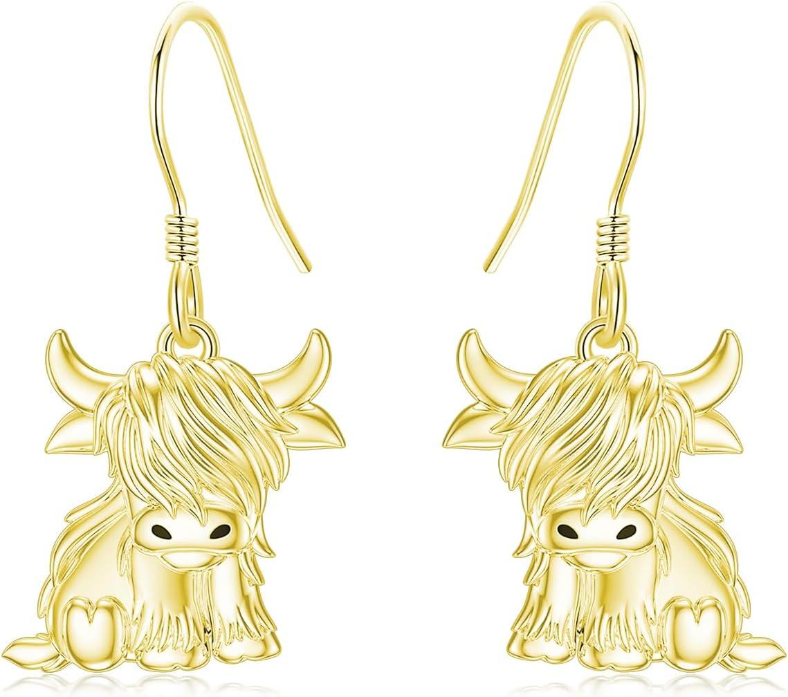 wholesale 925 Sterling Silver Highland Cow Sunflower Dangle Stud Leverback Hoop Earrings-1-1