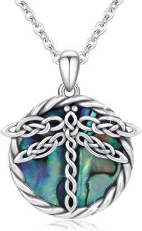 wholesale 925 Sterling Silver Round Abalone Shell Celtic Knot Dragonfly Pendant Necklace-Celtic Dragonfly Necklace