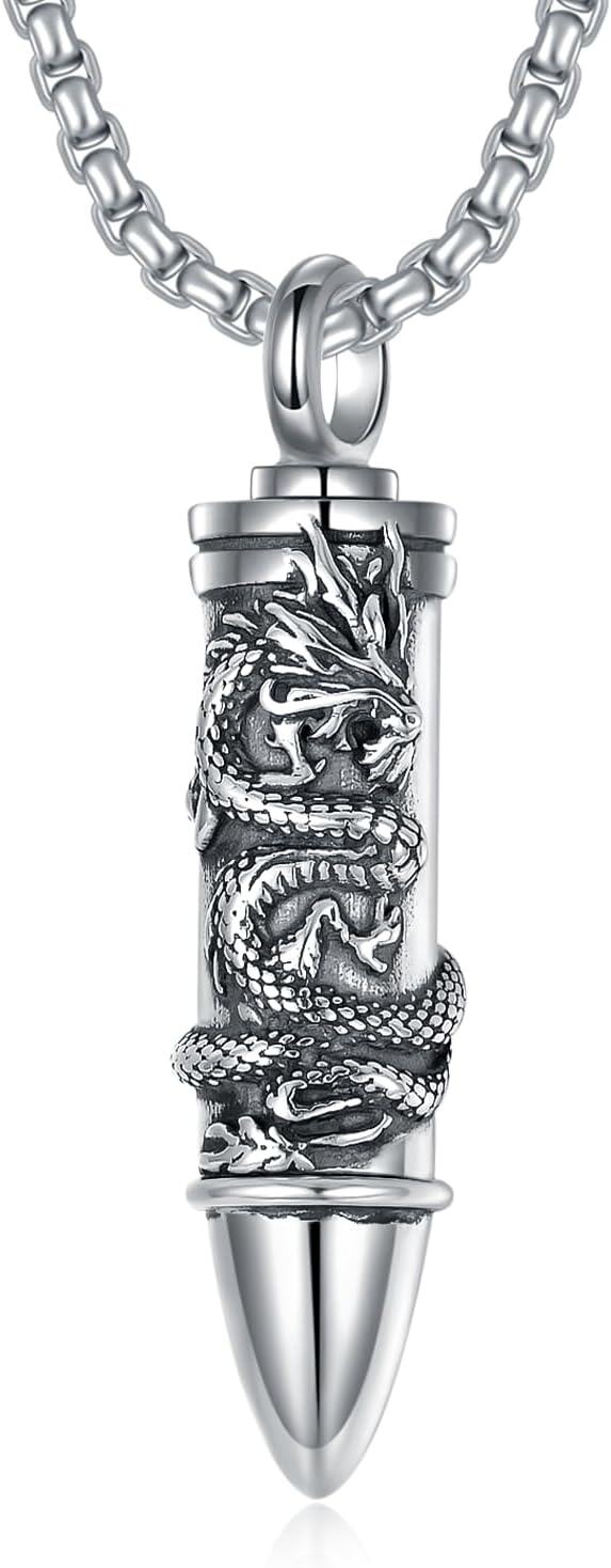 Sterling Silver Ashes Keepsake Necklace with Dragon Butterfly Wolf Tree of Life Eagle Jesus Pendant Urn Jewelry-0-1
