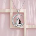 wholesale 925 Sterling Silver Moon & Girl with Black Cat Pendant Necklace for Women-0-3
