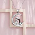 wholesale 925 Sterling Silver Moon & Girl with Black Cat Pendant Necklace for Women-0-3