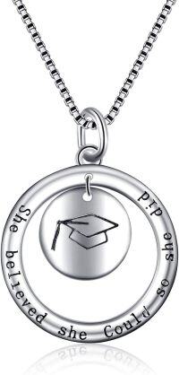 wholesale 925 Sterling Silver Round Circle Graduation Cap Pendant Necklace for Women-style 1