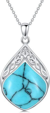 wholesale 925 Sterling Silver Turquoise Celtic Knot Teardrop Pendant Necklace-Turquoise
