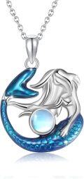 wholesale 925 Sterling Silver Mermaid Necklace with Blue Enamel and Moonstone Pendant Ocean Animal  for Women-0-0