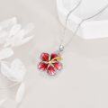 wholesale 925 Sterling Silver Enamel Hibiscus Flower Pendant Necklace for Women Mother Gifts-0-5
