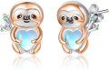 wholesale 925 Sterling Silver Sloth Heart Moonstone Stud Earrings for Women Gift-0-0