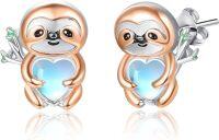 wholesale 925 Sterling Silver Sloth Heart Moonstone Stud Earrings for Women Gift-Sloth