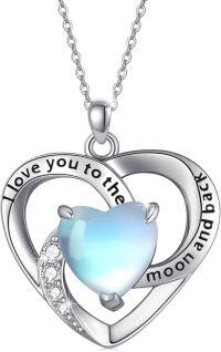 wholesale 925 Sterling Silver Heart Opalite Stone I love you to the moon Pendant Necklace for Women-03-Heart Moonstone