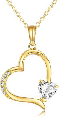 wholesale 14K Gold Cubic Zirconia Heart Pendant Necklace (0.36ctw 7x9mm)-01-Yellow gold