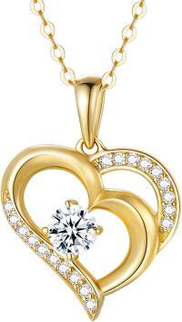 wholesale 14K Gold Heart-Shaped Diamond Pendant Necklace for Women - 2 Sizes Available-Yellow Gold