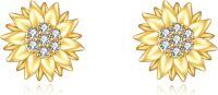 wholesale 925 Sterling Silver Gold Plated Sunflower Stud Earrings with Cubic Zirconia for Women-Sunflower