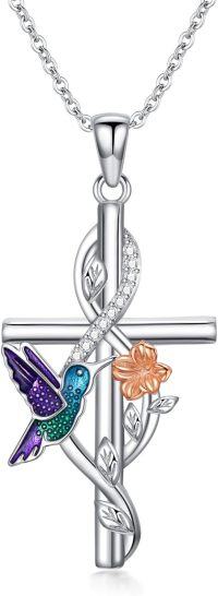 wholesale Sterling Silver Animal Pendant Necklace for Women Cat Axolotl Butterfly Turtle Giraffe Gift for Daughter Mom Sister-Hummingbird-2