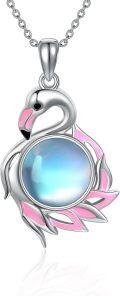wholesale 925 Sterling Silver Pink Enamel Swan with Blue Moonstone Pendant Necklaces for Women's  Ideas-0-0