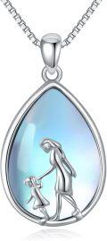 wholesale 925 Sterling Silver Blue Moonstone Teardrop Mother Daughter Pendant Necklace-0-0