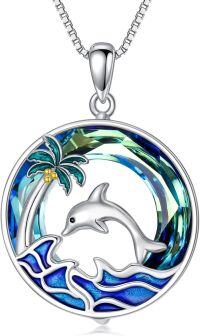 wholesale 925 Sterling Silver Dolphin & Palm Tree Blue Crystal Necklace for Women-C-Dolphin