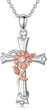 wholesale 925 Sterling Silver Rose Gold Plated Sunflower Cross Pendant Necklace for Women-Sunflower