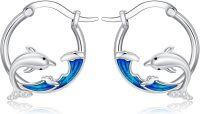 wholesale 925 Sterling Silver Blue Enamel Dolphin Ocean Wave Huggie Hoop Earrings-dolphin earrings